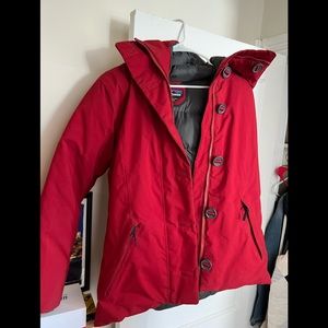 Red Patagonia down feather coat